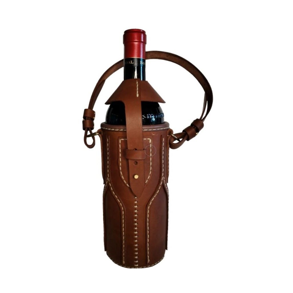 Full Grain Leather Wine Bottle Carrier – Circumference 24cm to 25cm. - 2