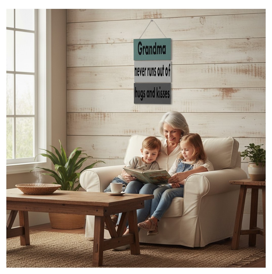 Wooden 3-Tier Wall Hanging — "Grandma Never Runs Out of Hugs and Kisses" - 3