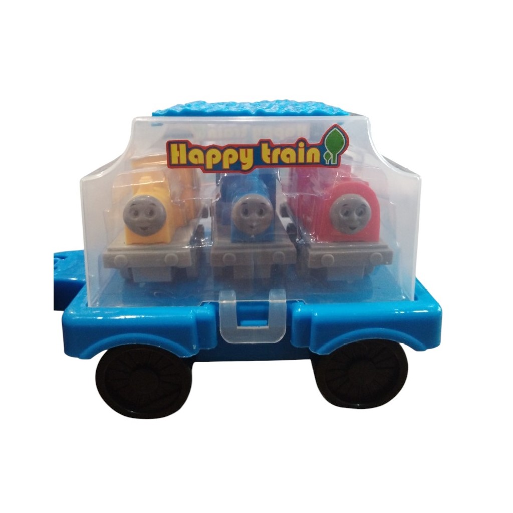 Friendly-Face Plastic Toy Train Set with Trailer and 3 Mini Trains - 4
