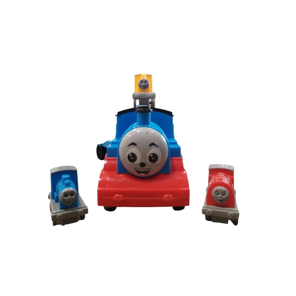 Friendly-Face Plastic Toy Train Set with Trailer and 3 Mini Trains - 5