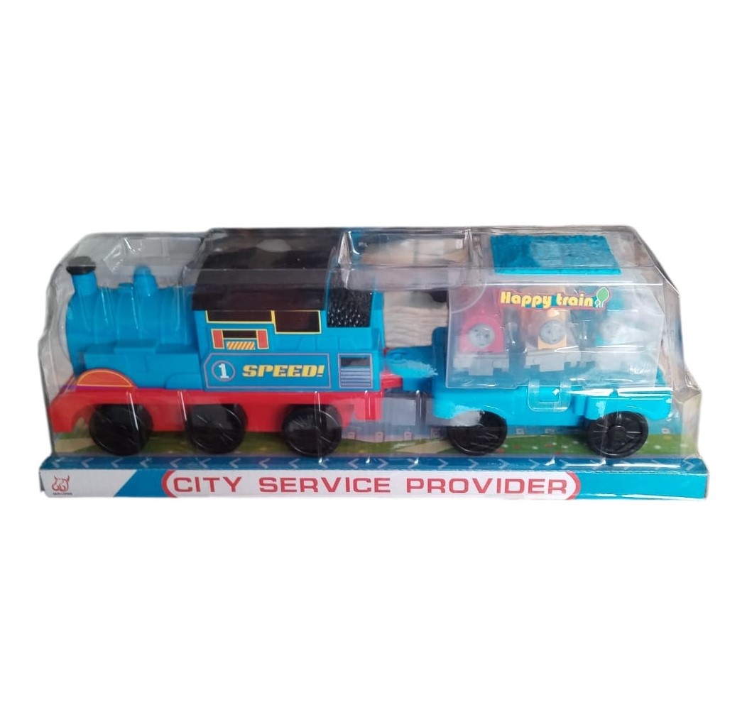Friendly-Face Plastic Toy Train Set with Trailer and 3 Mini Trains - 6