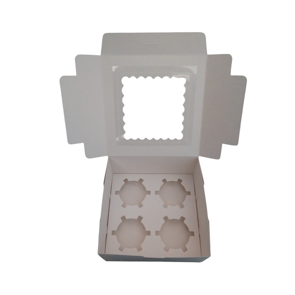 Premium 4 and 6 Cupcake Holder Boxes — Sturdy Carton with Scalloped See Through Window - 10 per Pack - 3