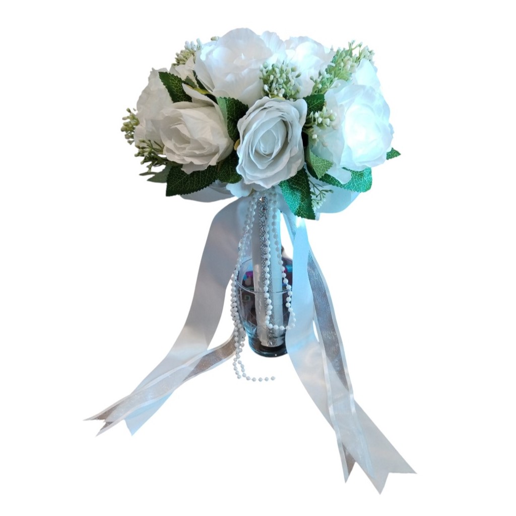 Eternal Elegance Silk Rose Bridal Bouquet — Pearls & Rhinestones - 5