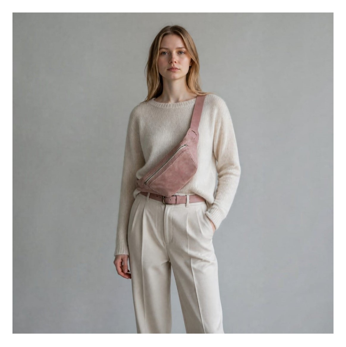 Full-grain Cosmo Leather Moon bag — Dusty Pink - 5